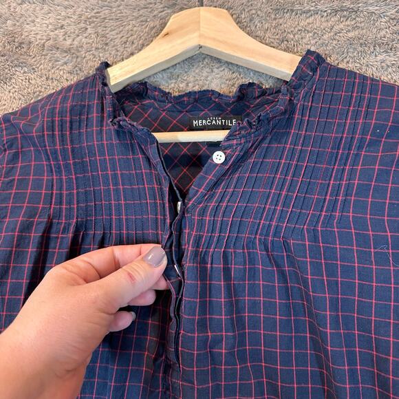 J. Crew Blue Red Windowpane Cotton Poplin Pintuck Popover Blouse Top Shirt 0 XS - Picture 5 of 9